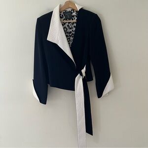 Lloyd Klein Paris Vintage Rare Jacket Blazer Navy White Wrap Size 2 Designer